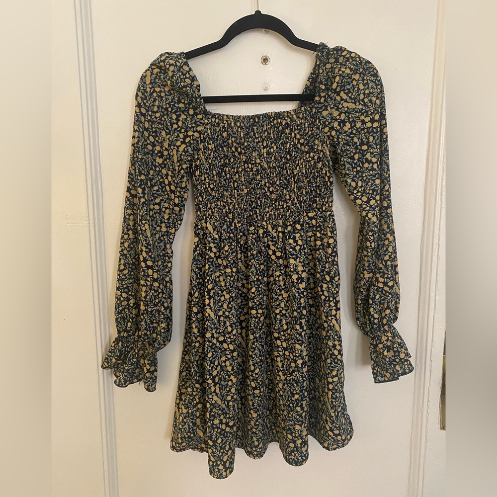 Sundress ruched blue floral